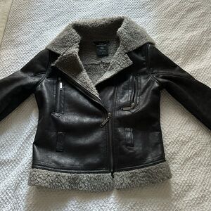 Nordstrom Black Leather Jacket with Gray Shearling